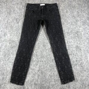 Free People Jeans Womens 25 Black‎ Animal Print Skinny Stretch Mid Rise Denim